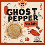Ghost Pepper Sea Salt packaging with illustrations and text on a beige background